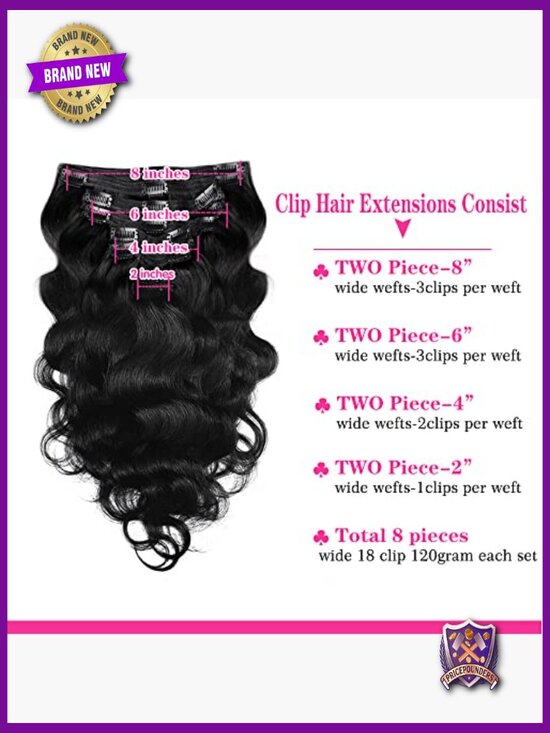 Body Wave Clip-in Hair Extensions Real Human Hair 8Pcs 120g main image 5